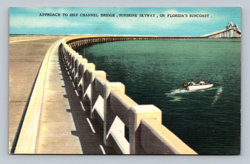 Approach to Ship Channel Bridge Sunshine Skyway Florida Suncoast postcard