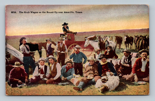 The Grub Wagon on the Round-Up near Amarillo Texas postcard