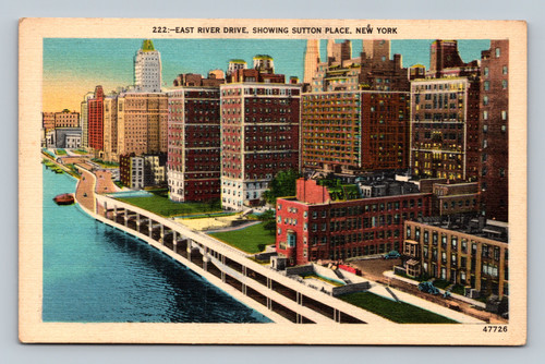 East River Drive showing Sutton Place New York City street scene postcard