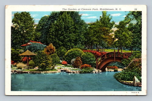 The Garden at Clemson Park Middletown NY vintage postcard