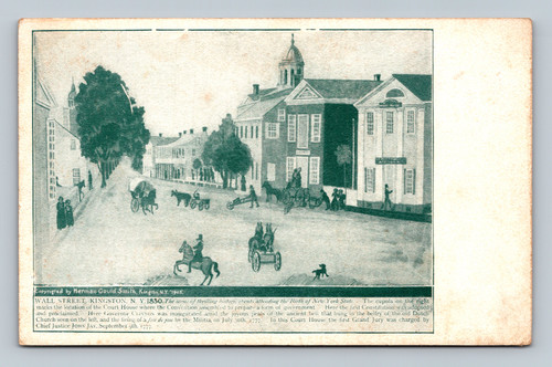 Historic Wall Street scene with Dutch Church and Court House in Kingston NY