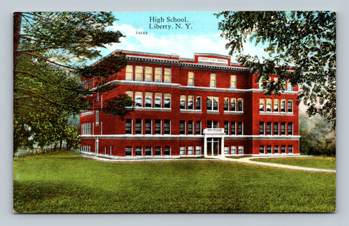 High School building in Liberty New York vintage postcard by Otto Hillig