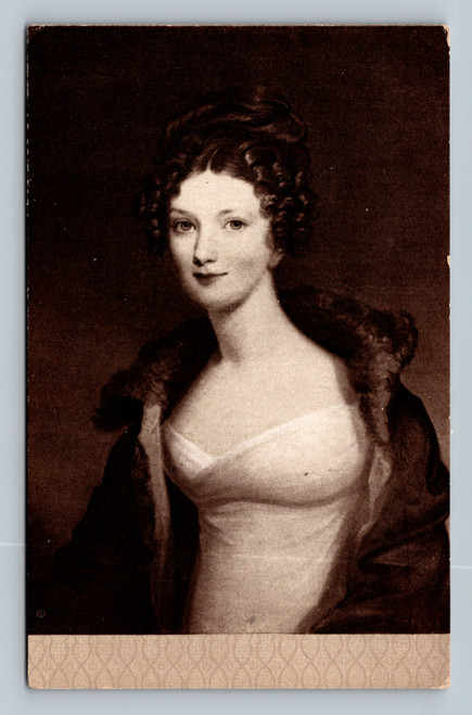 Vintage Detroit Publishing Co. postcard showing Thomas Sully's Portrait of Miss Thomson, a young woman in a white dress and dark fur-trimmed wrap.