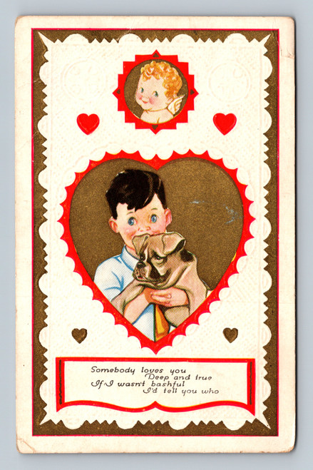 Sentimental message postcard with text Somebody loves you Deep and true