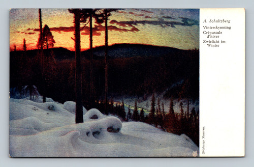 Winter twilight scene at Göteborgs Museum Sweden postcard