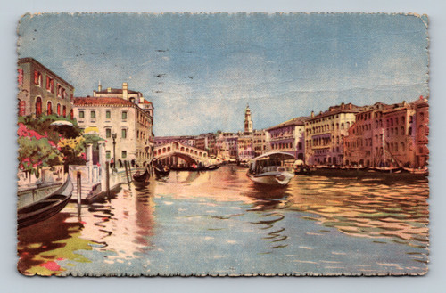 Grand Canal and Rialto Bridge Venice Italy 1927 postcard