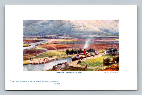Banavie village and Caledonian Canal with summer green valleys in Scotland