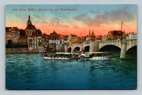 Mittlere Rheinbrücke with Rheindampfer on the Rhine River in Basel, Switzerland