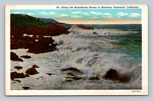 Rock-bound shores of Monterey Peninsula with Pacific Ocean surf