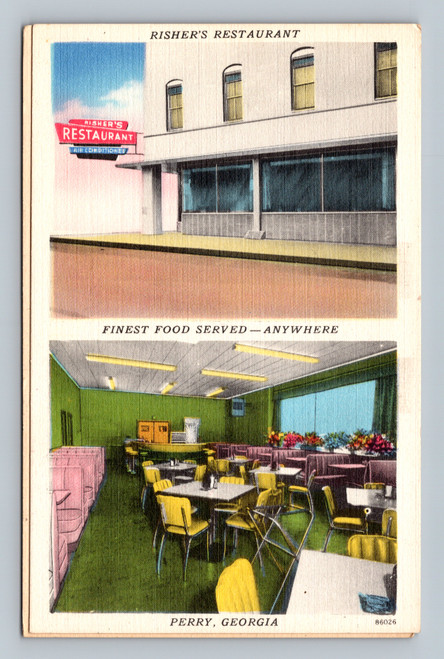 Risher's Restaurant finest food served Perry Georgia postcard