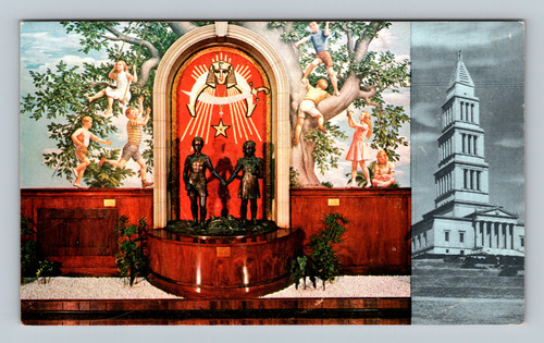 Bronze statues and mural depicting children cured in Shriners Hospitals at George Washington Masonic Memorial Alexandria VA
