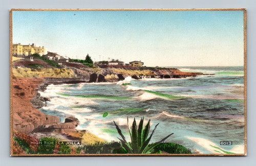 High tide at La Jolla coastal scene postcard by FRED'K W. MARTIN