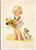 Blonde girl with flower basket looking at puppy next to her - Stehli edition ejo