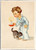 Boy in robe blowing out candlestick with kitten - Stehli edition ejo