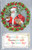 Santa in wreath border carrying tree and presents