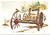 Bird on broken wooden wagon cart in snow