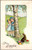 Easter - girls hiding behind tree watching easter bunny with eggs