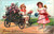 Best Wishes Girl pulling Boy in cart of flowers