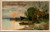 antique silk Christmas postcard with sunset lake scene boat and trees