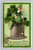 Antique St Patricks Day postcard with Irish lady seated on thimble surrounded by shamrocks