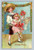 embossed birthday postcard children with butterfly net antique