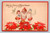 Santa Claus with children and poinsettia flowers vintage Christmas postcard