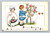 Birthday greeting postcard with floral theme and vintage stamps