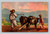 two farmers working a field with a pair of oxen