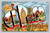 Greetings from Texas postcard with San Jacinto Plaza and scenic views