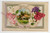 912 John Winsch fold-out birthday postcard with lilac flowers, cottage scene, pink ribbon and Birthday Wishes greeting.