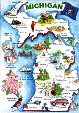 Michigan tourist souvenir map card - The Gayraj