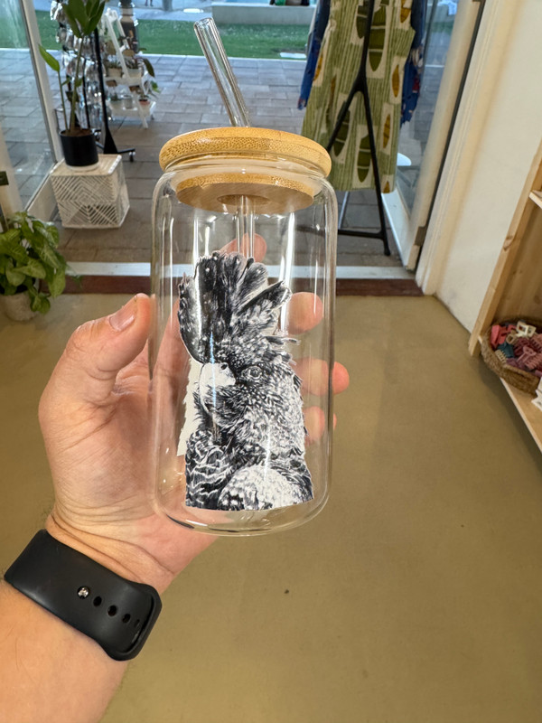 Becks Drawings Glass Cup - Red Tailed Black Cockatoo