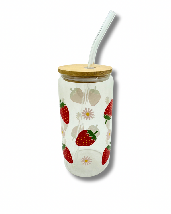 Strawberries & Daisies Glass Cup
