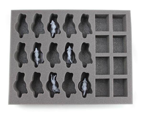 Models pictured are for size comparison only. They are the personal property of Battle Foam employees and are not included with the purchase of this tray. The fit of the models are not endorsed or affiliated with Games Workshop Limited in any way. This foam tray is completely unofficial and in no way endorsed by Games Workshop Limited.
