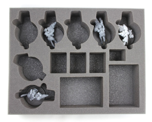 Models pictured are for size comparison only. They are the personal property of Battle Foam employees and are not included with the purchase of this tray. The fit of the models are not endorsed or affiliated with Games Workshop Limited in any way. This foam tray is completely unofficial and in no way endorsed by Games Workshop Limited.