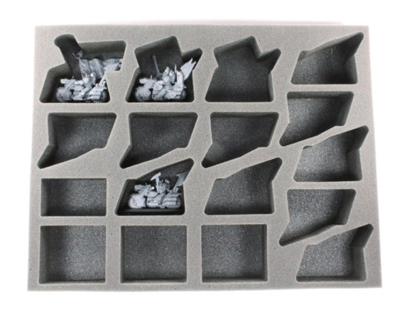 Models pictured are for size comparison only. They are the personal property of Battle Foam® employees and are not included with the purchase of this tray. The fit of the models are not endorsed or affiliated with Games Workshop in any way.