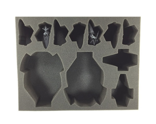 Models pictured are for size comparison only. They are the personal property of Battle Foam® employees and are not included with the purchase of this tray. The fit of the models are not endorsed or affiliated with Games Workshop in any way. Models pictured are for size comparison only. They are the personal property of Battle Foam® employees and are not included with the purchase of this tray. The fit of the models are not endorsed or affiliated with Games Workshop in any way.