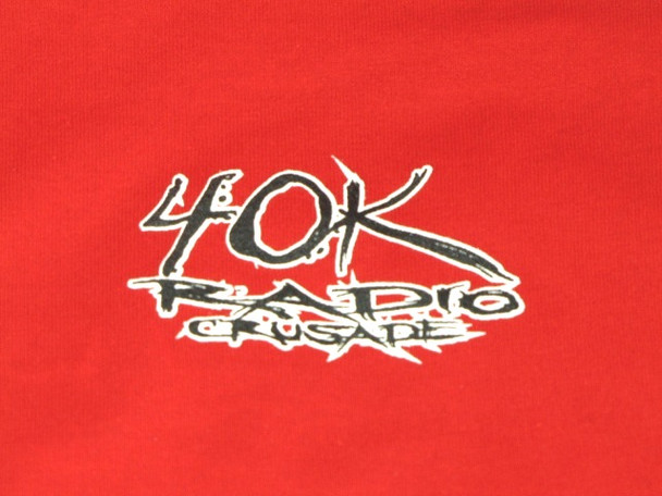 Close up of logo on front.