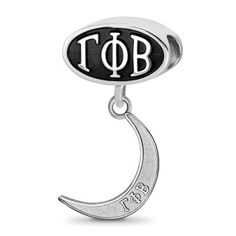 Sterling Silver LogoArt Gamma Phi Beta Sorority Greek Letters Enameled Oval With Crescent Moon Dangle Bead