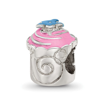 Sterling Silver Reflections Pink Enameled Cupcake Bead Fine Jewelry Gift