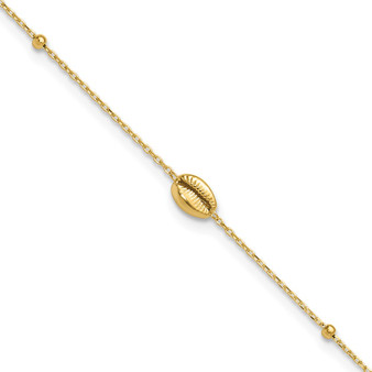 14k Yellow Gold Polished Shell And Bead 9in Plus 1in Ext  Anklet Fine Jewelry Gift