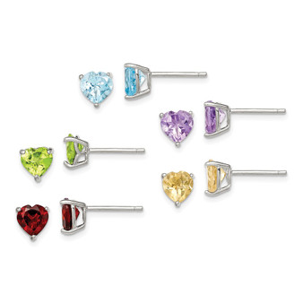 Sterling Silver Rhodium-plated Gemstone Post Earring Set Fine Jewelry Gift
