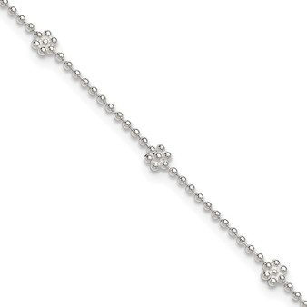 Sterling Silver 9in Plus 1in Ext Polished Flower Anklet Fine Jewelry Gift