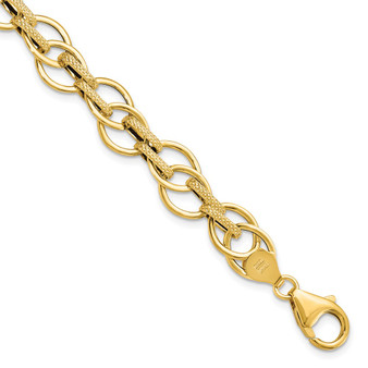 14k Yellow Gold Polished And Textured Fancy Link Bracelet 7.5 Inch Fine Jewelry Gift