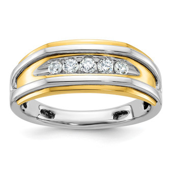 14k Two-tone IBGoodman Men's Polished 5-Stone Ring Mounting Fine Jewelry Gift - B63527-4WY