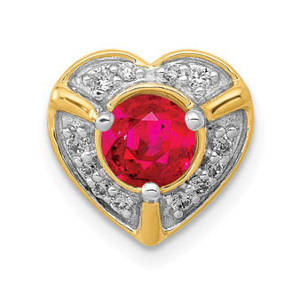 14k Yellow Gold Diamond & .50 Ruby Fancy Heart Chain Slide Fine Jewelry Gift