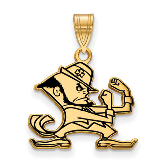Sterling Silver Gold-plated LogoArt University Of Notre Dame Leprechaun Medium Enameled Pendant
