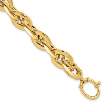 14k Yellow Gold Polished & Textured Fancy Rope Link Bracelet 8 Inch Fine Jewelry Gift