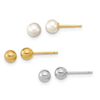 14K Two-tone Madi K 4-5mm Round White FWC Pearl Set Of 3 Earrings Fine Jewelry Gift