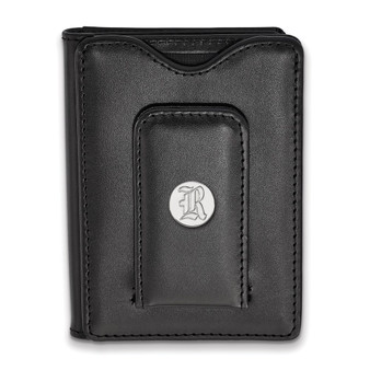 Sterling Silver Rh-plated LogoArt Rice University Black Leather Wallet